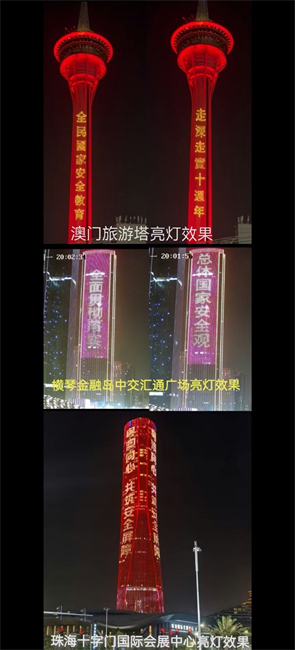 圖為澳琴珠三地同時(shí)點(diǎn)亮城市地標(biāo)。（主辦方供圖）