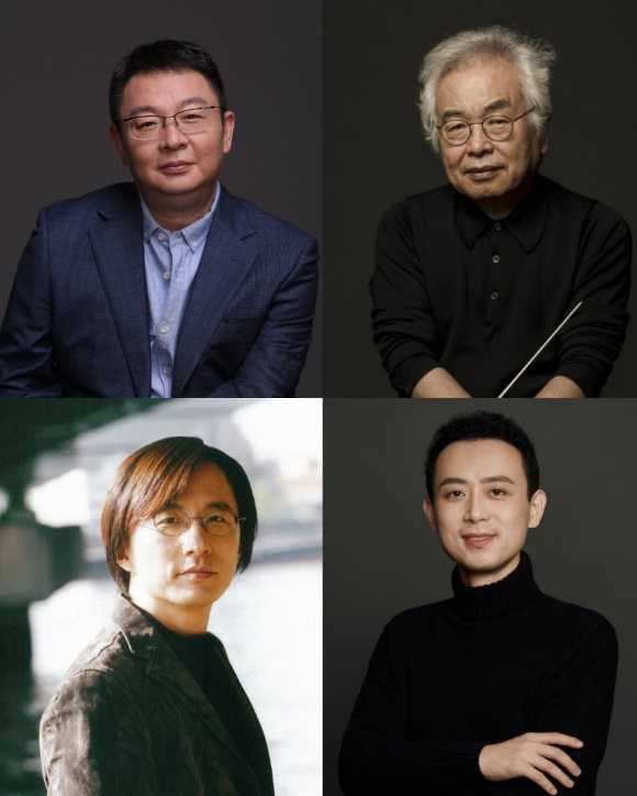圖為民族交響組曲《東方之光》四位作曲家：趙麟（左上）、樸范勛（右上）、和田熏（左下）、羅麥朔（右下）。澳門(mén)中樂(lè)團(tuán)供圖