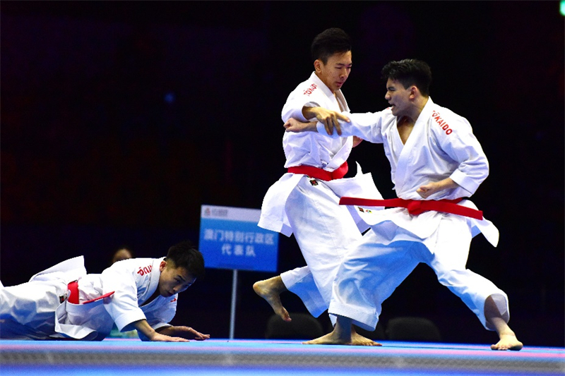 圖為澳門隊(duì)在決賽中奮勇拼搏。澳門特區(qū)政府體育局供圖